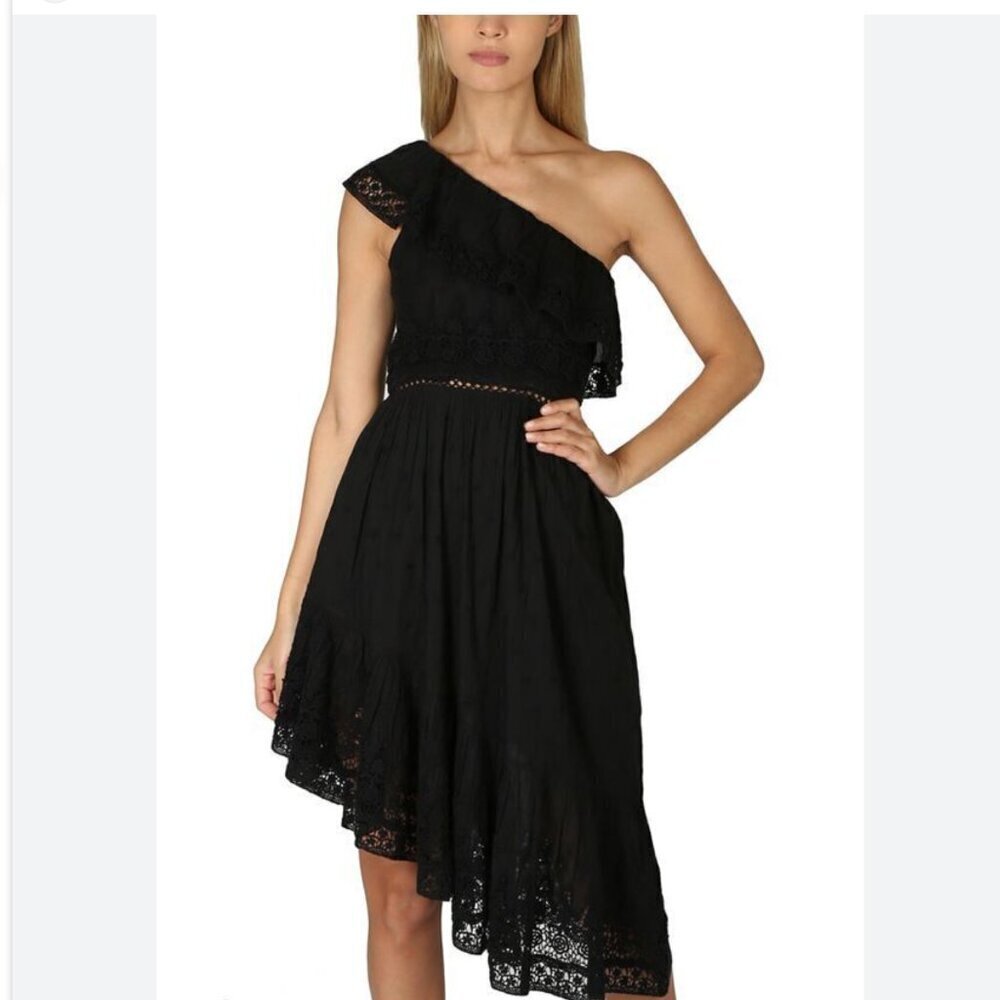 LoveShackFancy 100% Cotton Pamela One Shoulder Eyelet Lace Dress Sz Large